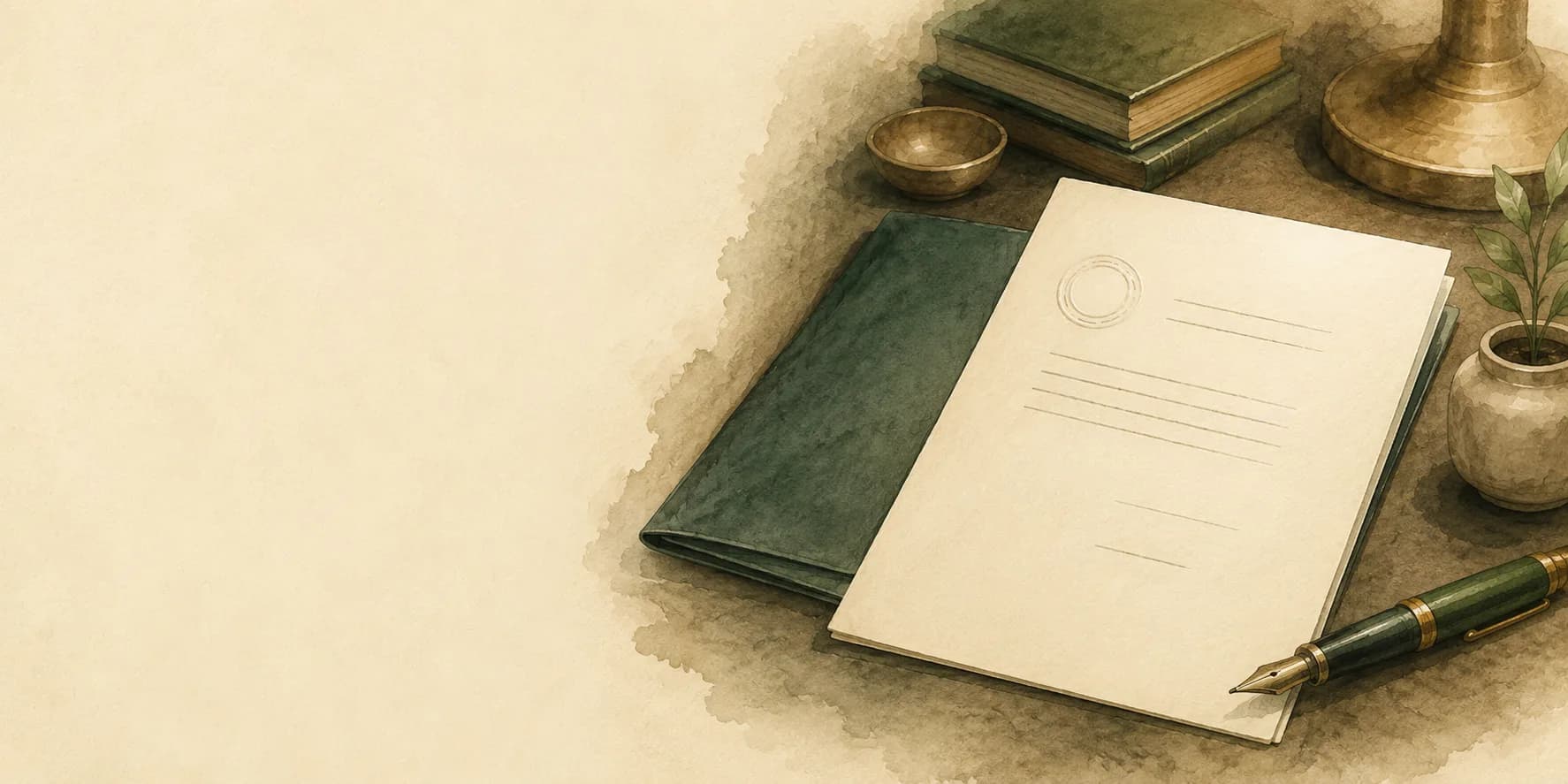 Illustration of embossed articles of organization beside a dark green company folder